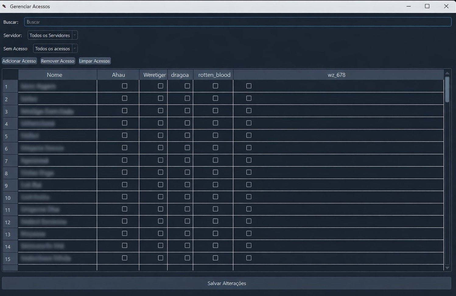 Controle de acessos do aplicativo